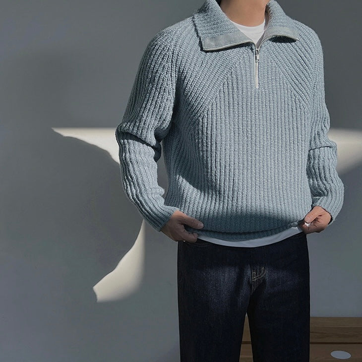 Atelier Élégance™ | Pull Azure à quart de zip