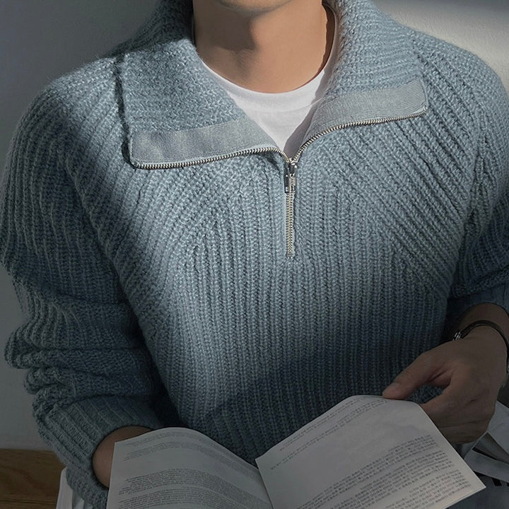 Atelier Élégance™ | Pull Azure à quart de zip