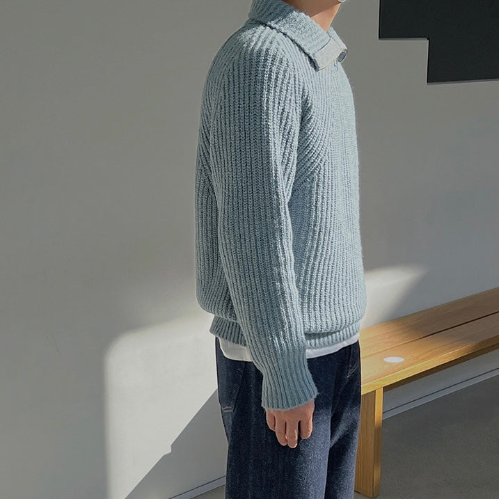 Atelier Élégance™ | Pull Azure à quart de zip