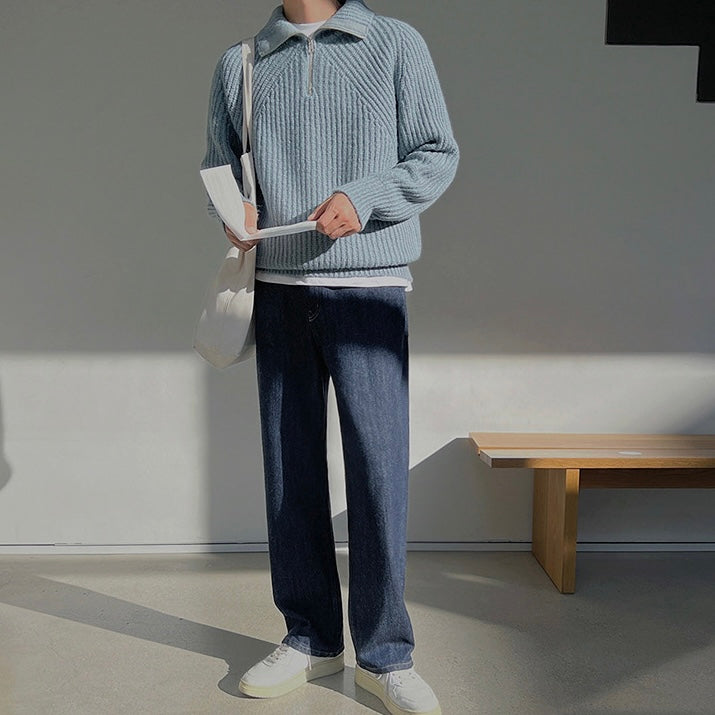 Atelier Élégance™ | Pull Azure à quart de zip