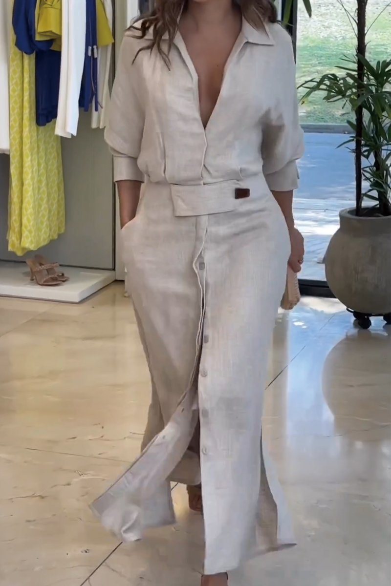Atelier Élégance™ | Robe Maxi en Lin avec Boutonnage