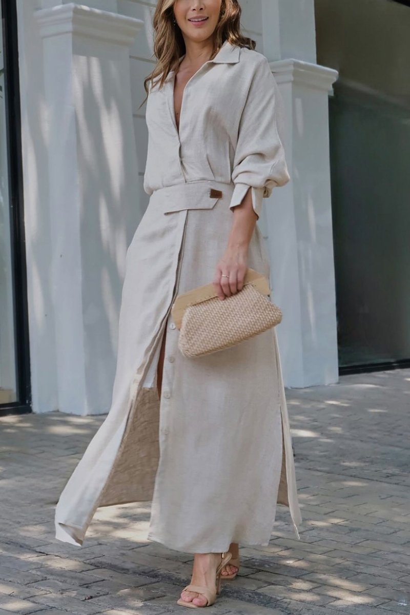 Atelier Élégance™ | Robe Maxi en Lin avec Boutonnage