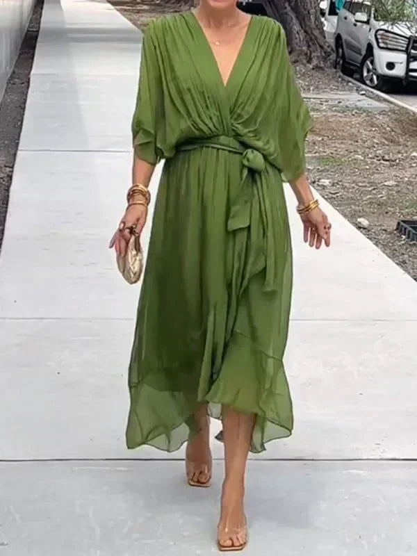 Atelier Élégance™ | Robe midi en chiffon avec effet portefeuille