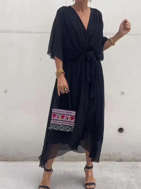 Atelier Élégance™ | Robe midi en chiffon avec effet portefeuille