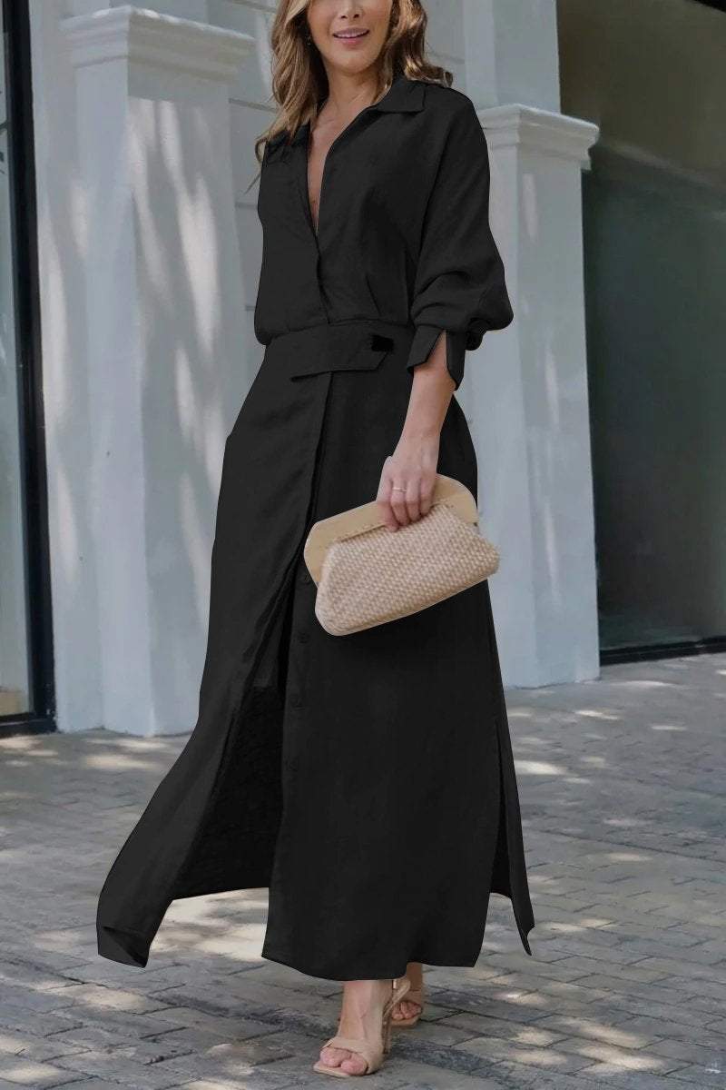 Atelier Élégance™ | Robe Maxi en Lin avec Boutonnage