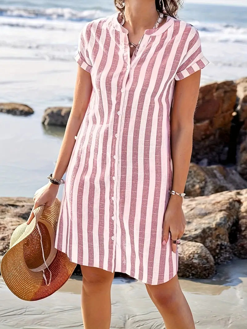 Atelier Élégance™ | Martine robe chemise élégante rayée