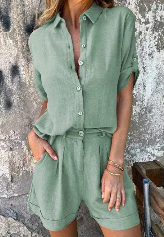 Atelier Élégance™ | Ensemble chemise à boutons et shorts