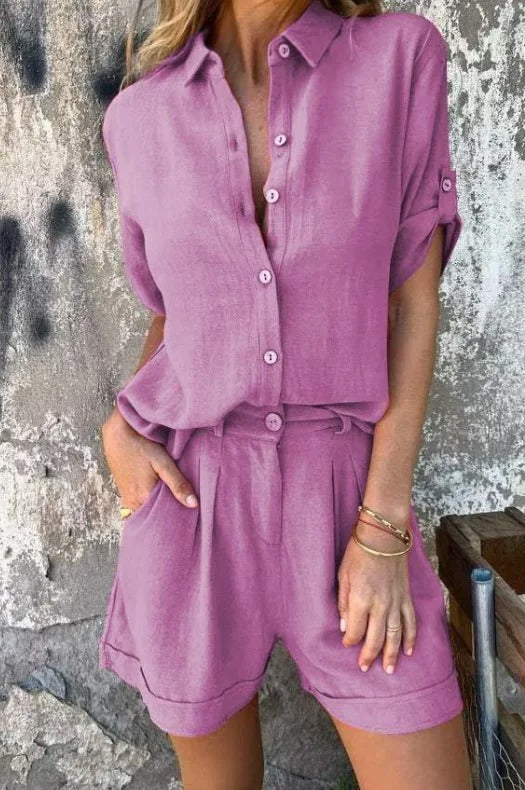 Atelier Élégance™ | Ensemble chemise à boutons et shorts