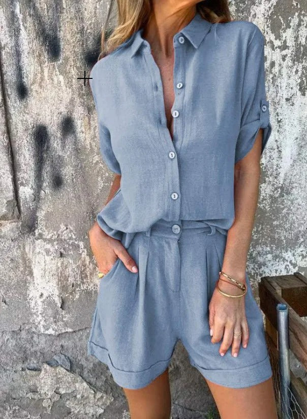 Atelier Élégance™ | Ensemble chemise à boutons et shorts