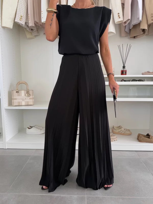 Atelier Élégance™ | Ensemble élégant avec pantalon palazzo plissé
