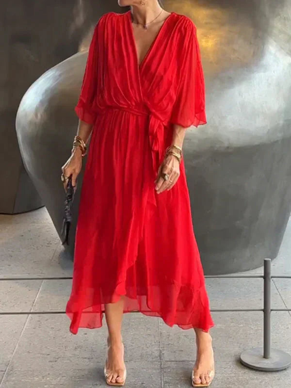 Atelier Élégance™ | Robe midi en chiffon avec effet portefeuille