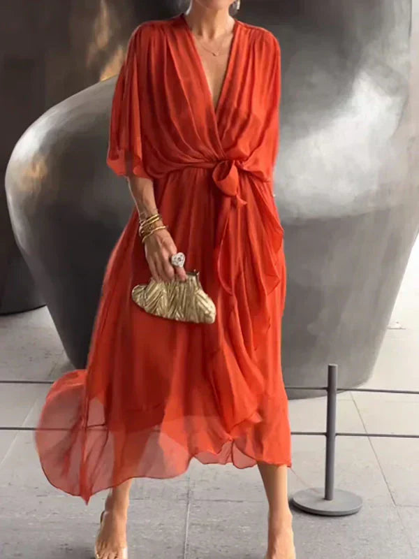 Atelier Élégance™ | Robe midi en chiffon avec effet portefeuille