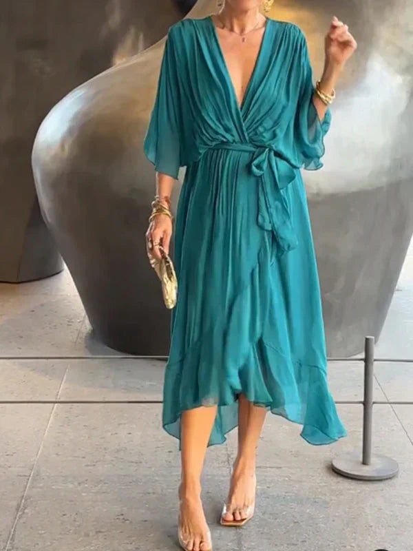 Atelier Élégance™ | Robe midi en chiffon avec effet portefeuille