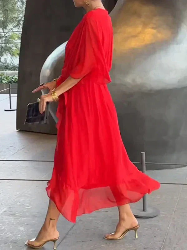 Atelier Élégance™ | Robe midi en chiffon avec effet portefeuille