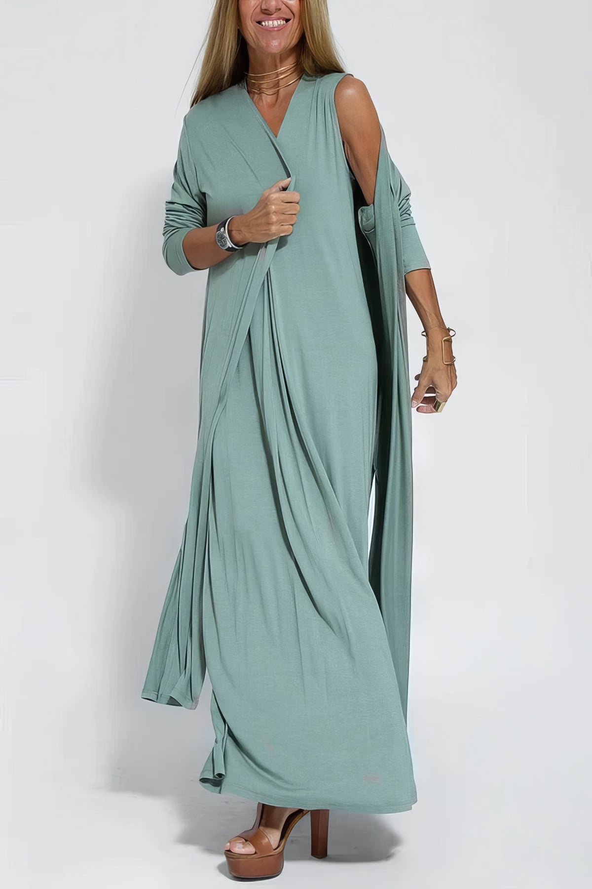 Atelier Élégance™ | Elise robe Longue Élégante avec Cardigan Offert